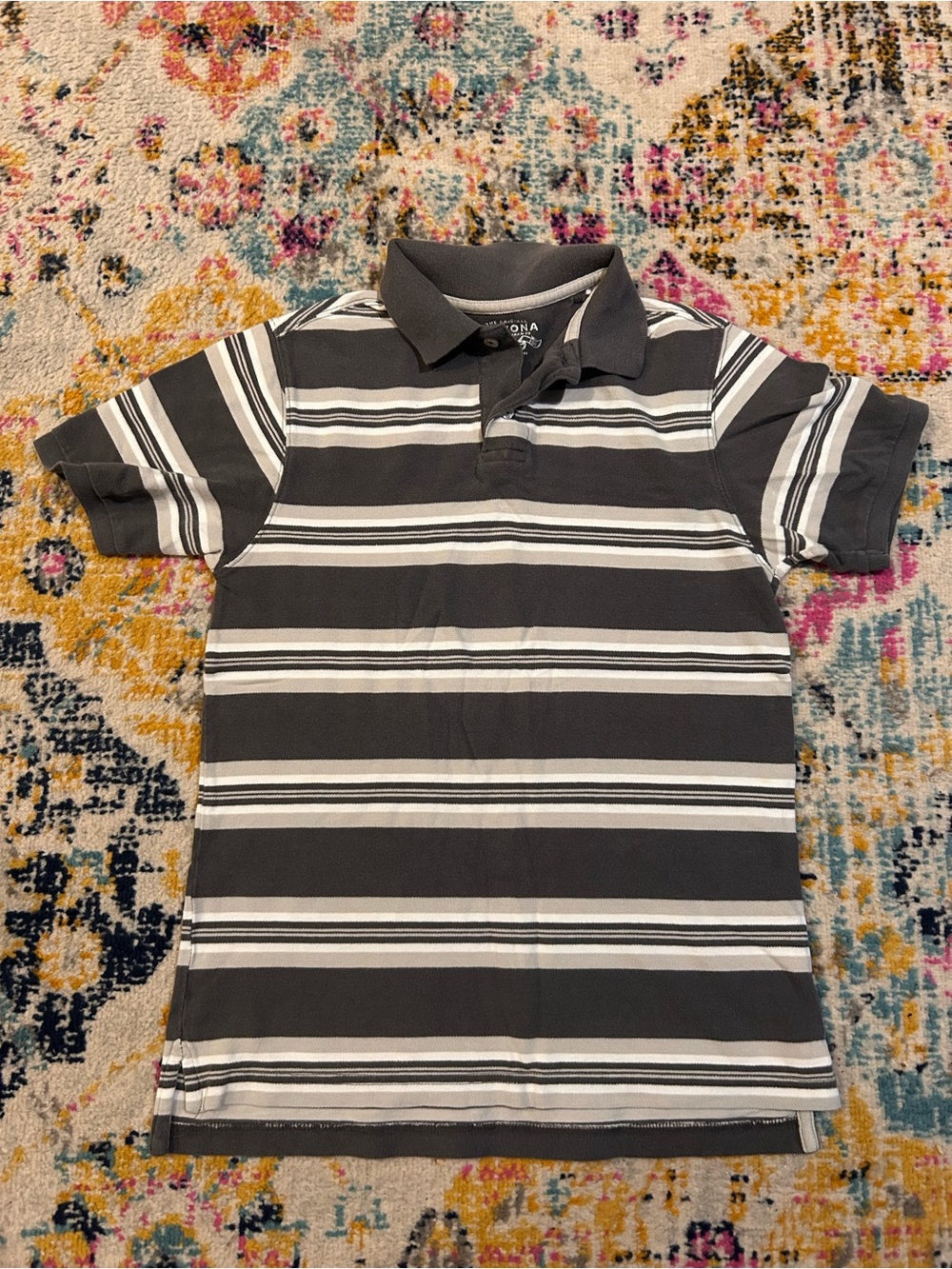 Arizona Jean Company Gray and White Striped Polo